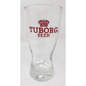 Vintage 1970's Tuborg Beer 8 oz Pilsner Barware Glass Red Logo Danish U200